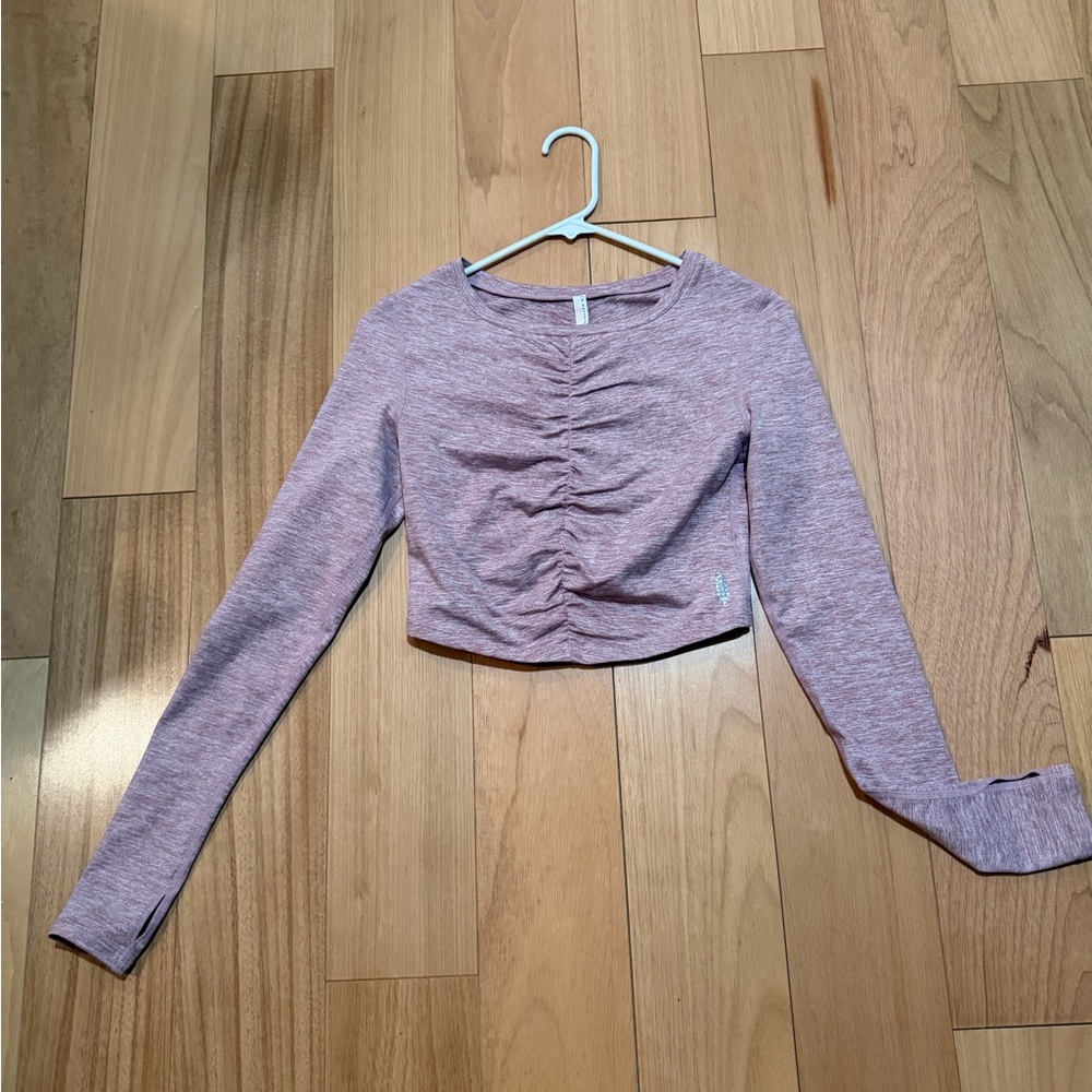 Free People Pink Ruched Long Sleeve Crop Top